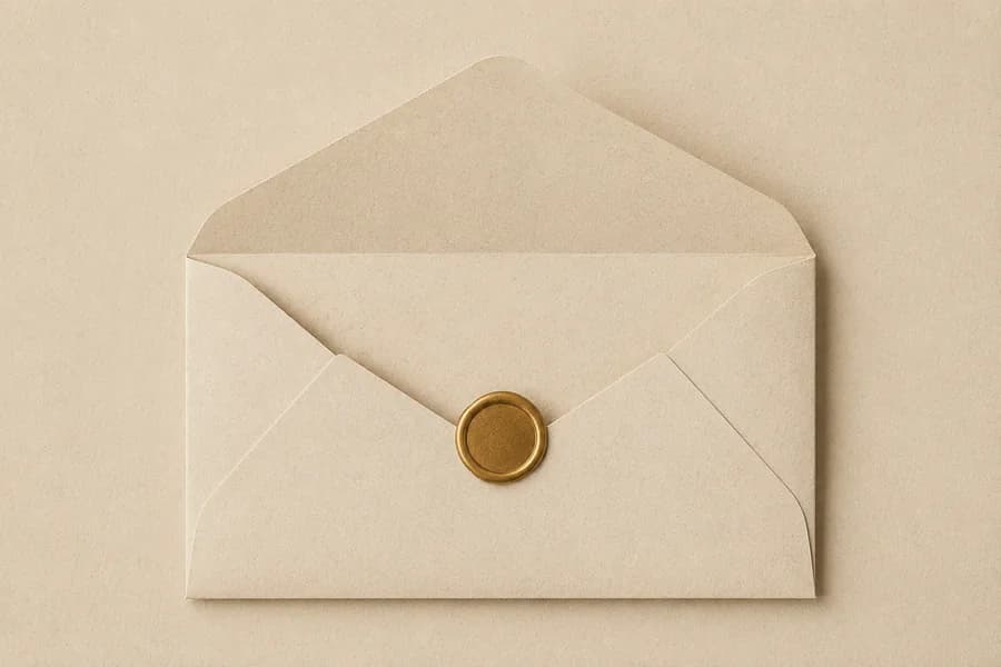 A plain unaddressed envelope lying flat with its flap open